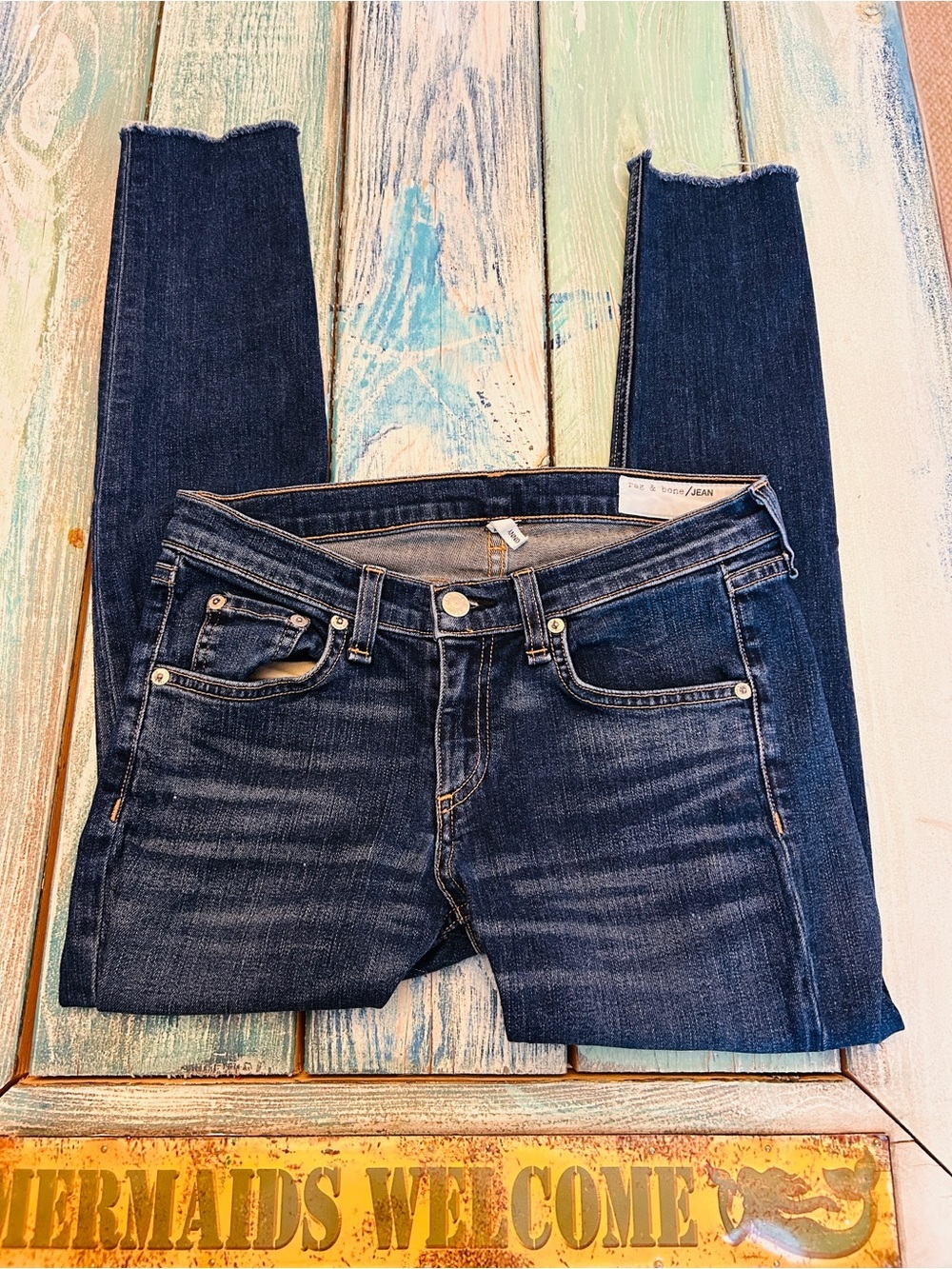 Rag & Bone/JEAN Dark Wash Raw Hem Skinny Ankle Jeans Size 26 - Picture 2 of 7